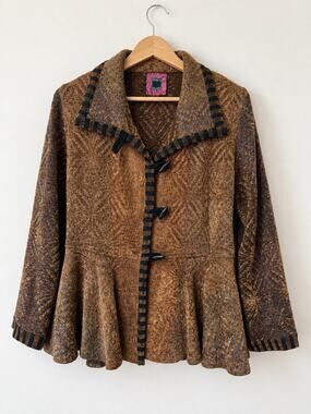 Patricia Palson Handwoven Chenille Peplum Jacket Fiber Art Art To Wear Toggle S